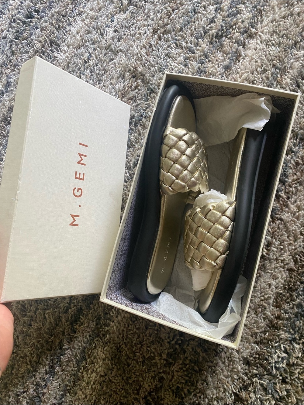 M. Gemi Metallic Gold Braided Slide Mules